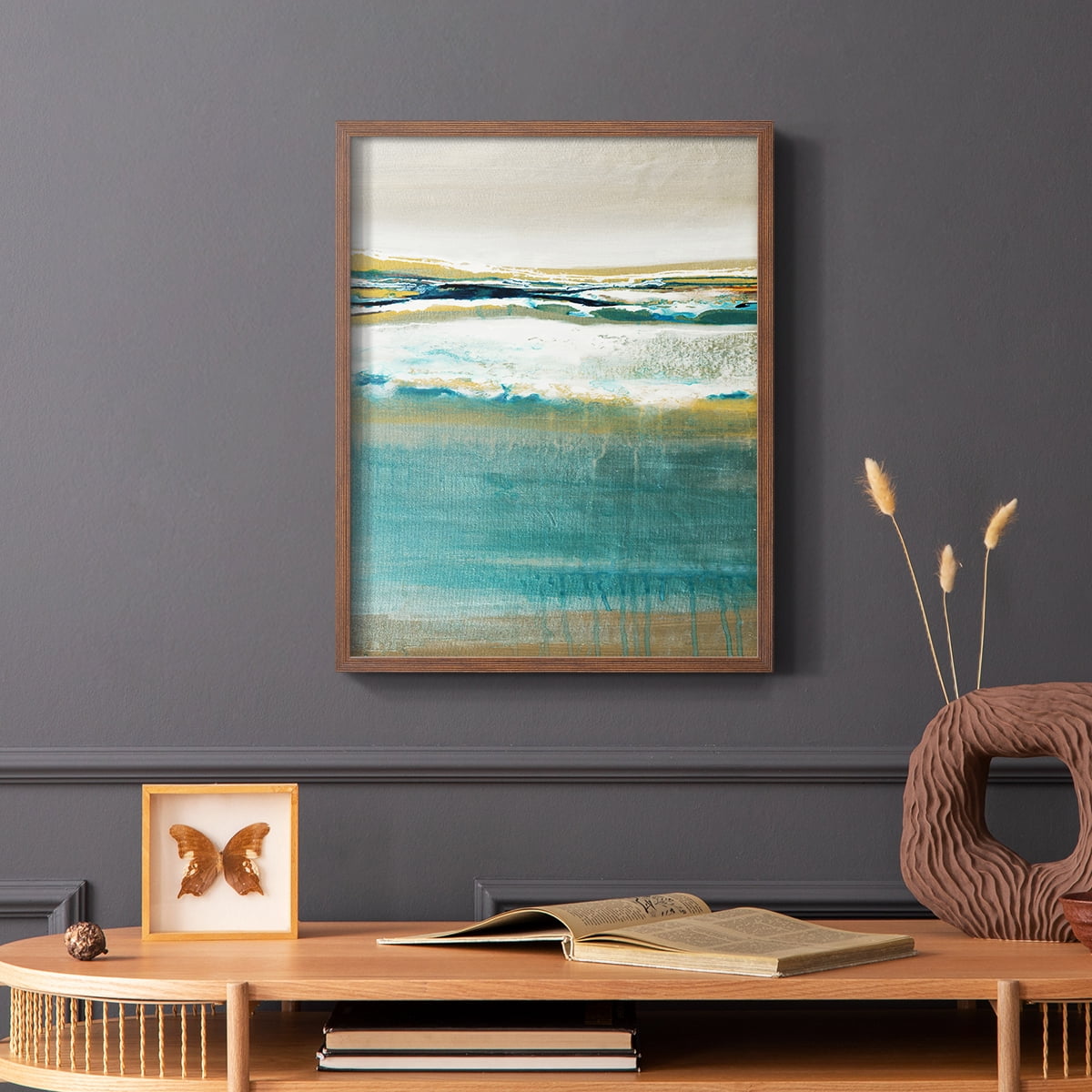 Aqua Quartz V2 Framed Print in Brown Solid Wood Framed Print No Nail Hanging