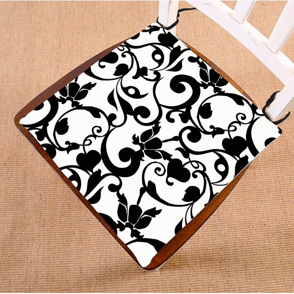 GCKG Damask Pattern Classic Vintage French Floral Swirls Chair Pad Seat Cushion Chair Cushion Floor Cushion with Breathable Memory Inner Cushion and Ties Two Sides Printing 18x18 inches