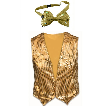 Dazzled Adult Gold Sequin Vest and Lightup Bowtie Standard Dance Costume