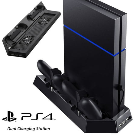 Vertical Stand with Cooling Fan for Sony PS4,2 Controllers Charging Dock 2 Fan Cooling Station with Dual Charger Ports and USB HUB, for PlayStation 4 Console Dualshock (Best Xbox Cooling Fan)