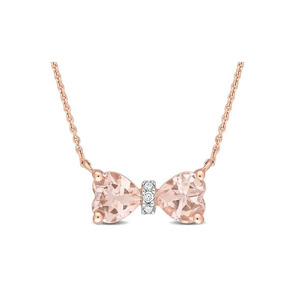 1.00 Carat (Ctw) Morganite Heart Bow Pendant Necklace in 10K Rose Gold with Chain for Women