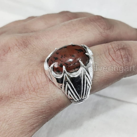 Mahogany Jasper Mans Ring, Natural Mahogany Jasper Ring, Silver Jewelry, 925 Silver Ring, Birthday Gift, Heavy Mens Ring, Arabic Design, Ottoman Style Ring, Christmas, Turkey Mens Signet Ring