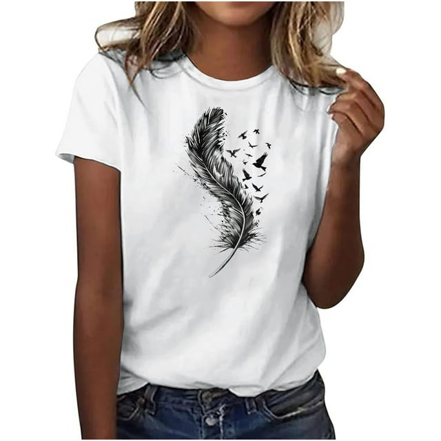 Plebaso T-Shirt Imprimé pour Femme Décontracté à Manches Courtes, T-Shirt Graphique à Col Rond, T-Shirts Amples d'Été 2025
