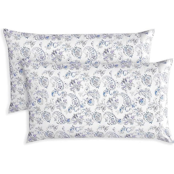 Elegant Comfort Set of 2 Ultra Soft Floral Pint Pillowcases - 1500 Hotel Quality Microfiber, Smooth Envelope Closure - Standard/Queen, Paisley Indigo
