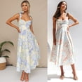 thumbnail image 2 of Summer slim-fitting, waist-cinching V-neck halter print midi dress for women, 2 of 6