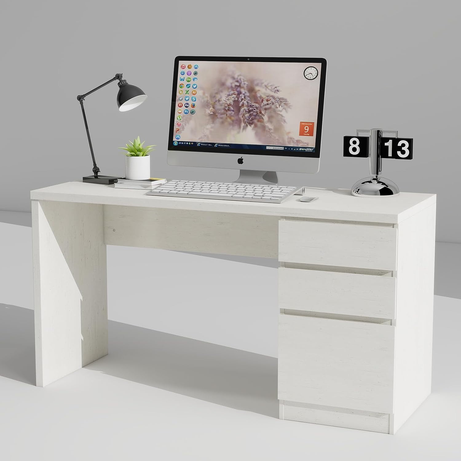 LAZZO 53" Computer Desk with 3 Drawers, Executive Writing Desk with File Storage Drawer for Home Office, White