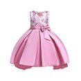 thumbnail image 2 of Augper Toddler Girls Solid Color Pearl Embroidery Bowknot Birthday Party Flowers Gown Kids Dresses, 2 of 9