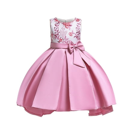 

Efsteb Fashion Cute Girls Dresses Kids Toddler Baby Girl Clothes Round Neck Sleeveless Solid Color Pearl Embroidery Bowknot Birthday Party Flowers Gown Kids Dresses Hot Pink （5-6 Years）