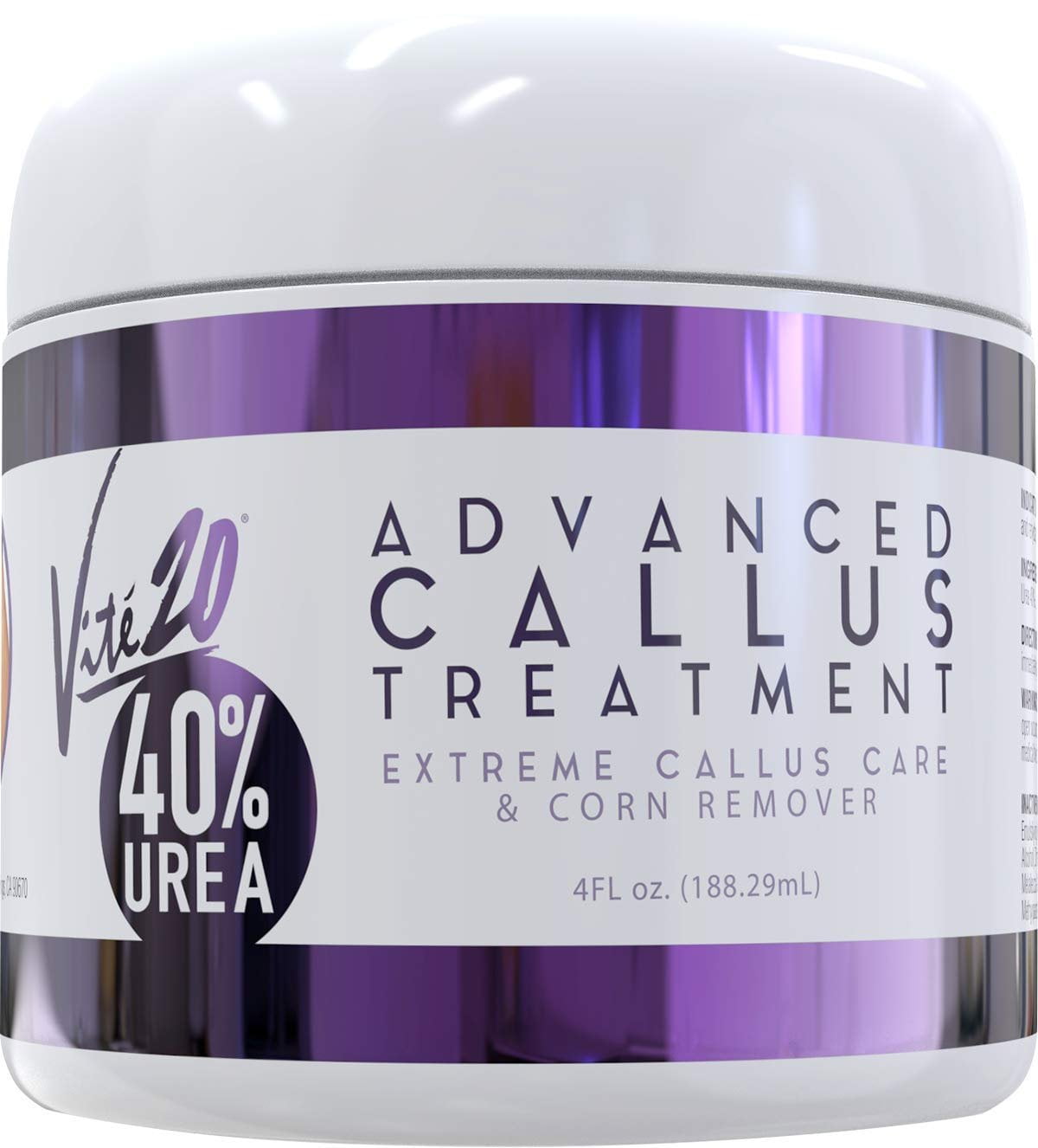 Vite20 Advanced Callus Treatment - Extreme Callus Remover for Feet - 4 oz. - Advanced Skin Care for Dry, Cracked Feet - Great for Foot Spa and Pedicure Kits - 40-percent Urea - Works Fast