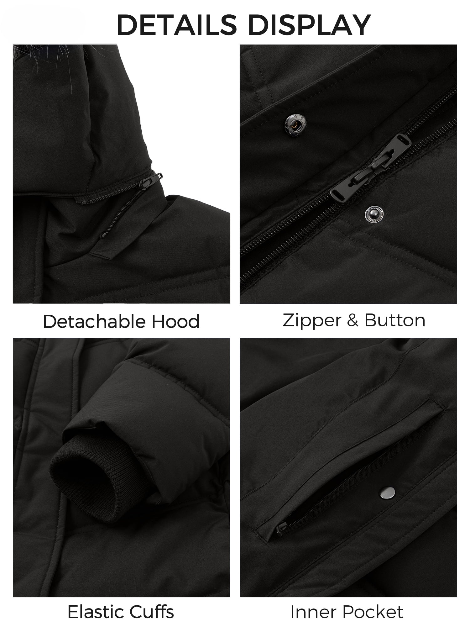 Women's Recycled Coat Warm Winter Coat Quilted Winter Jacket Windproof Puffy Coat Black M