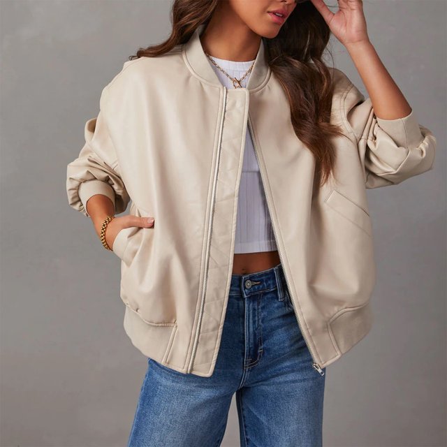 Chaqueta Bomber Jacket Shacket Jacket Mujer con Bolsillos Moda Streetwear Ygjytge Blanco T XL para Mujer
