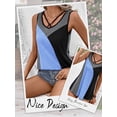 thumbnail image 7 of HUBERY Women Contrast Color Criss-Cross Neck Sleeveless Tank Top, 7 of 7