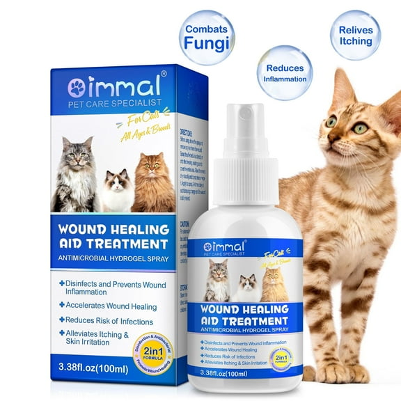 Oimmal Cat Wound Care Spray | Cat Healing Aid and Skin Repair for Wounds, Sores, and Abrasions, Alleviates Itching & Skin Irritation for Cat, Accelerates Wound Healing 100ml
