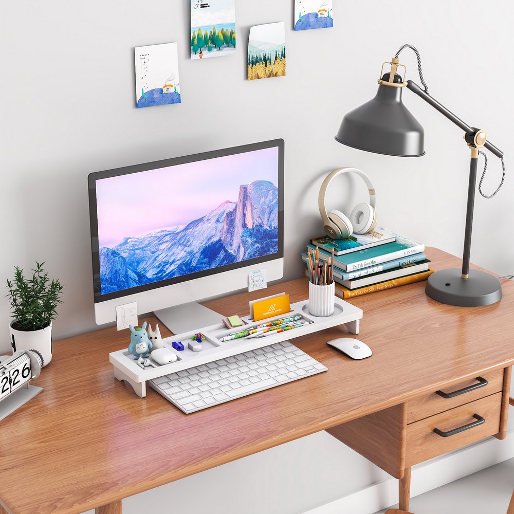 Kepooman Wooden Small Table Top Shelf for Home and Office, White