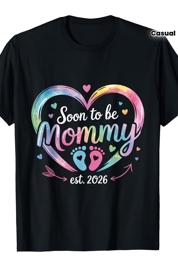 Retro Soon to be Mommy 2026 Maternity T-Shirt Colorful Rainbow Heart Pregnancy Announcement Top for Women Expectant Mother Tee