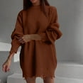 thumbnail image 2 of Women's O-neck Oversized Sweaters Long Sleeve Pullover Loose Chunky Knit Jumper for Winter Season, Casual and Comfortable Fashion Top,Coffee,L, 2 of 7