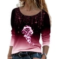 thumbnail image 3 of Gvmfive Women Roses Print Long Sleeves Casual Top Round Neck Gradient Boulse Shirt, 3 of 4