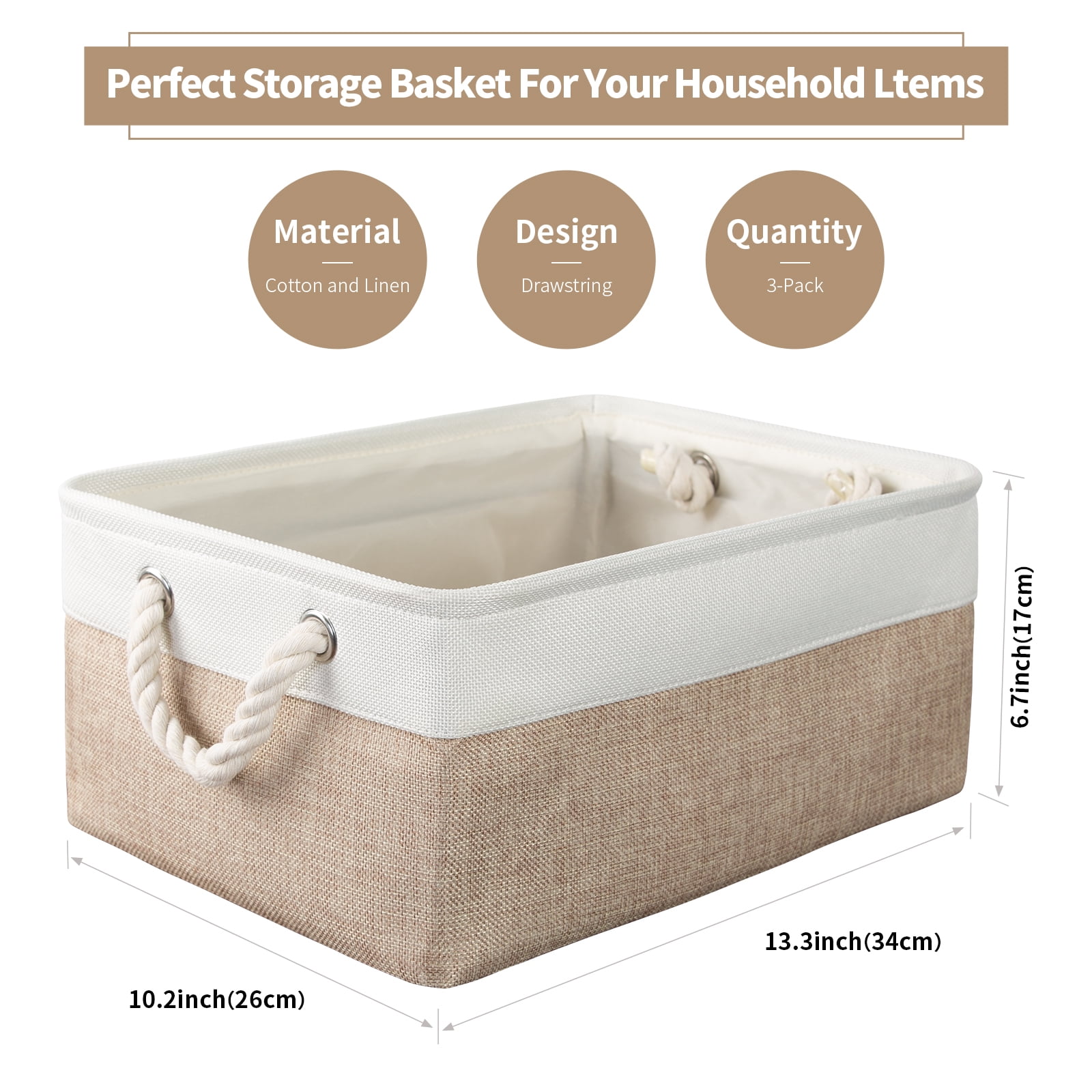 Storage Basket Bins - Decorative Baskets Storage Box Cubes Containers with Handles for Clothes Storage Toys, Books, Home, Office