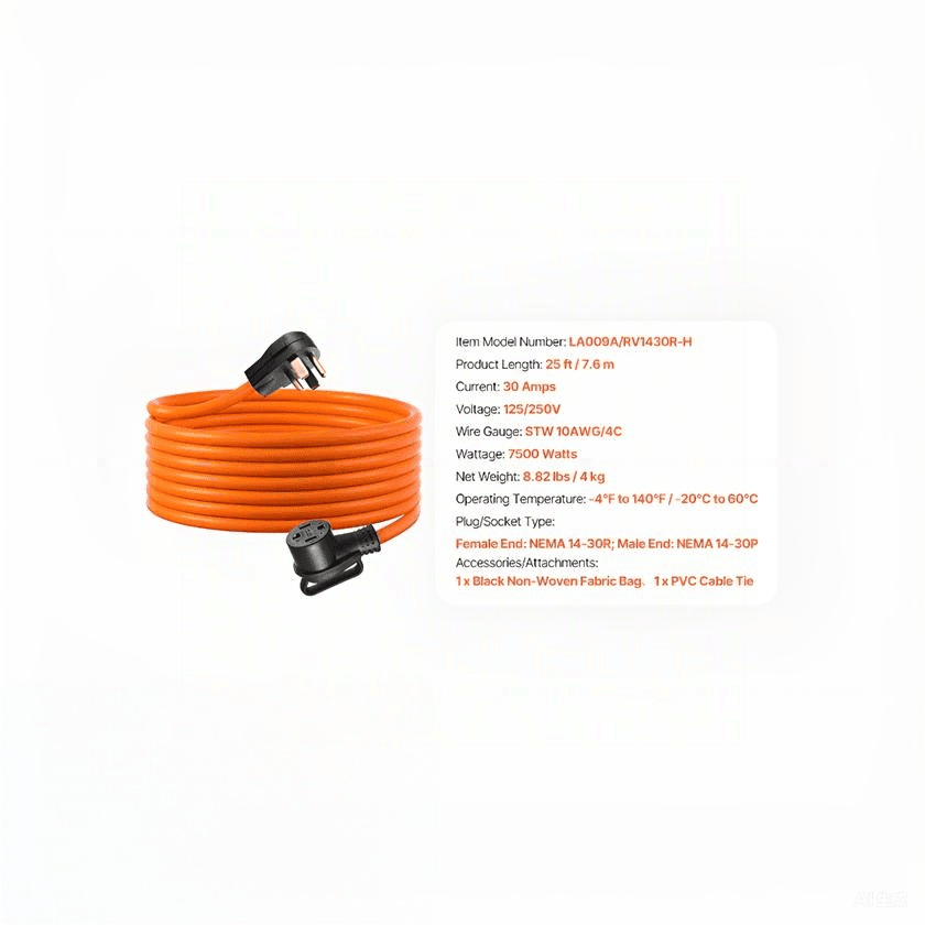 Chateauy 25FT 4-Prong Dryer Extension Cord, NEMA 14-30P/R, 125V/250V, 10AWG/4C STW Pure Copper Cable with Storage Bag & Tie