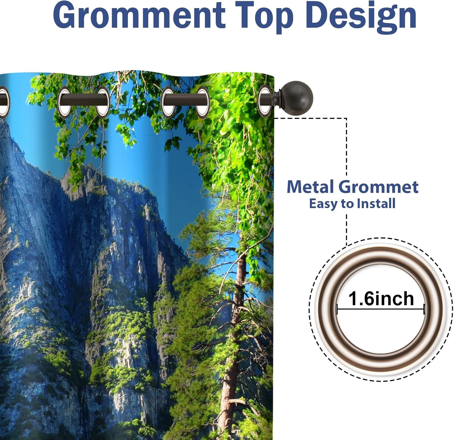 Mountains Forest Blackout Curtains Jungle Green Trees River in Bright Sunshine Nature Scenery Decor Bedroom Living Room Darkening Grommet Window Drapes 2 Panel Set, 42"x63"
