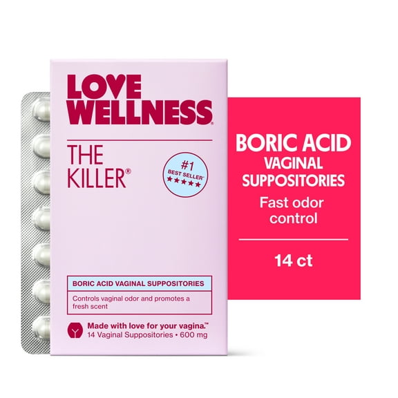 Love Wellness The Killer Boric Acid Vaginal Suppositories, 14ct