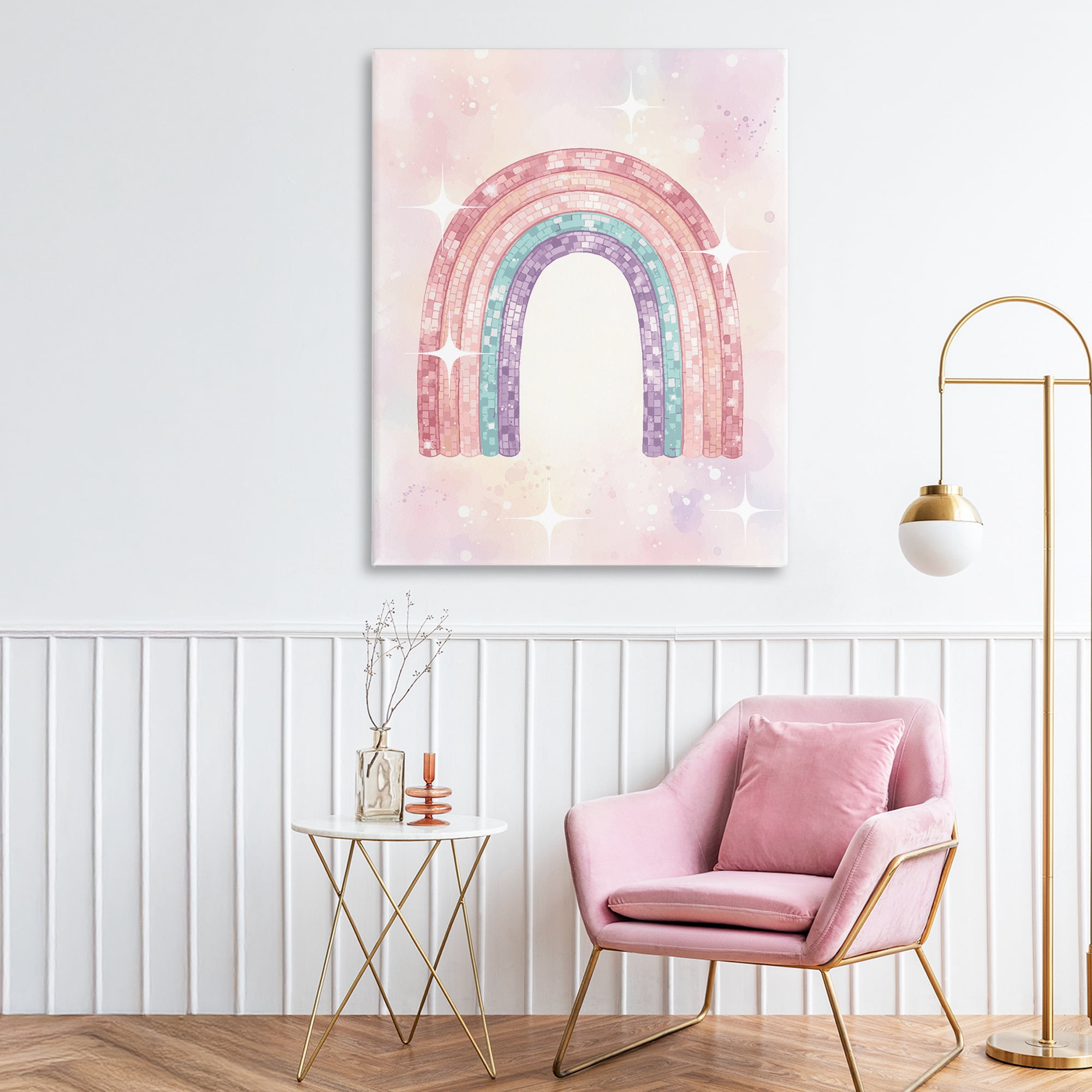 Stupell Industries Pastel Disco Rainbow Sparkles Canvas Wall Art, design by Lil' Rue