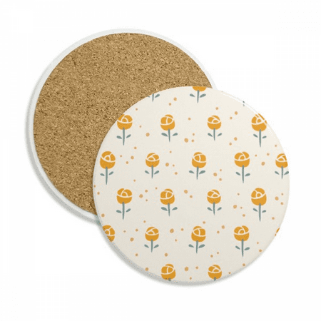 

Yellow Flower Rose Pattern Coaster Cup Mug Tabletop Protection Absorbent Stone