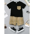 thumbnail image 6 of CARETOO Toddler Boys T-Shirt Crew Neck Plaid Shorts Set 2-7T Kids 2Pcs Set Kids Summer Casual Suit, 6 of 12