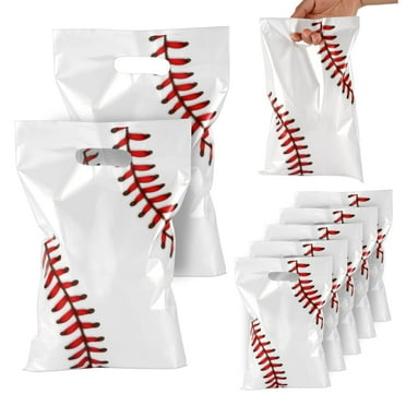 PEUTIER 50pcs Baseball Party Gift Bags, Baseball Goodie Bags Favors Sport Theme Party Favor Bags Practical Gift Bag for Party Birthday Presents Packing Candy Snack Goodie Storage (White, Red) C9