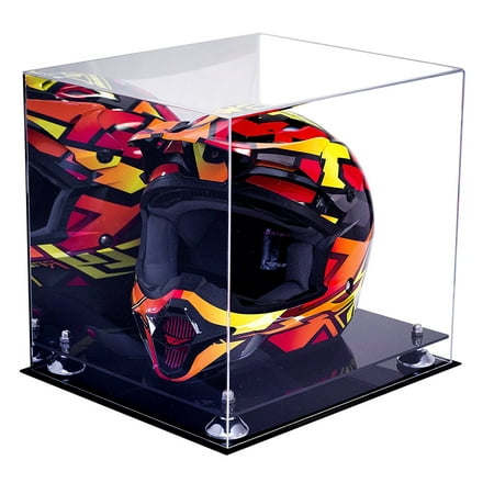 - Deluxe Acrylic Motorcycle Motocross or Nascar Racing Helmet Display Case with Silver Risers and Mirror (A024-SR)