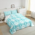 thumbnail image 3 of Cute Rabbit Comforter Set Toddler Size,Spring Easter Animal Princess Bowknot Bedding Set for Kids Teens,Teal Geometric Plaids Kawaii Bow Patchwork Down Comforter,2 Pcs 1 Pillowcase, 3 of 6