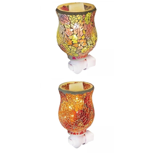 Lámpara calentadora de cera derretida,Lámpara eléctrica de pared enchufable Luz de noche LED,Fragancia aromática Wamers de cera enchufable de vidrio de mosaico,Calentador de cera para