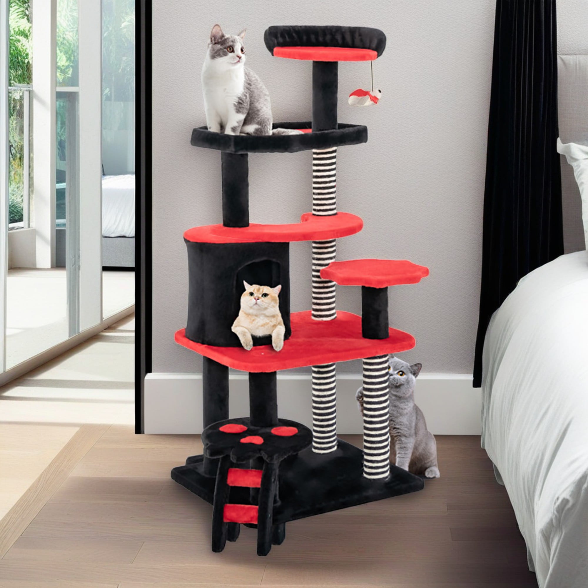 Kadyn 52" Gothic Cat Tree Tower Furniture with Scratching Post, Climbing Ladder, Cat Condo for Kittens Cat Tree House, Black