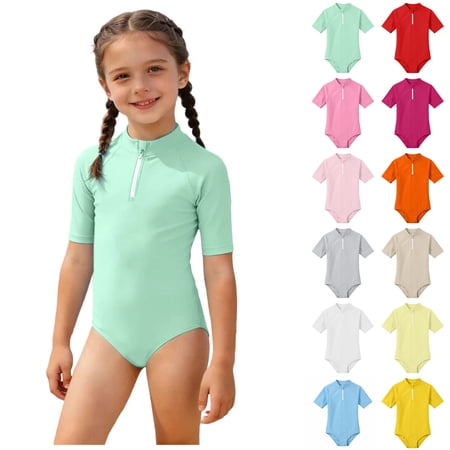 Girls 1 Piece Swimsuit Zipper Front Bathing Suit Sun Protection Beach Swimwear Rash Guard Kids Swimsuits for Girls 4-5 Years
