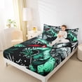 thumbnail image 4 of Manfei Spooky dinosaur Full Size Sheets,Cyan Wild Animal Bed Sheets,Natural Plant Monstera Sheet Sets For Teens Boys,Luxury Bedroom Decor,4-Piece, 4 of 7