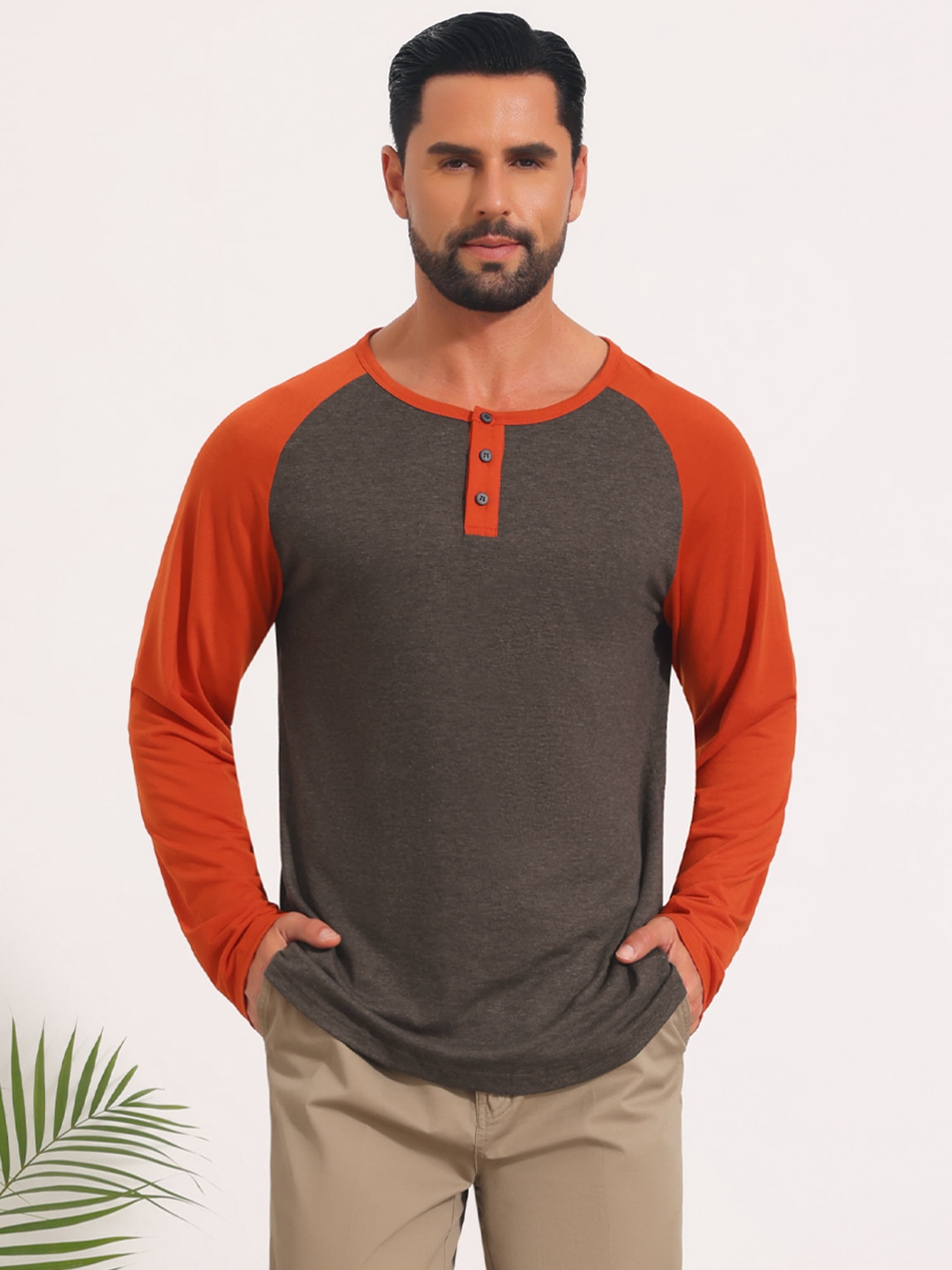 DARING DIVA Men's Raglan Long Sleeve Tee Shirt Baseball Henley T-Shirts 2XL Brown Red