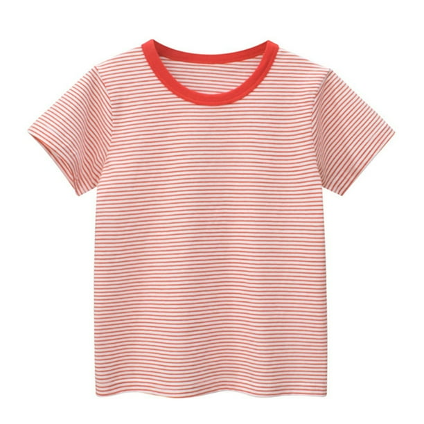 Camiseta de manga corta a rayas para niño REDARER: camiseta clásica de cuello redondo para uso diario, talla 6-7 años