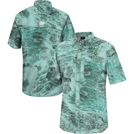 Men s Colosseum Green Colorado State Rams Realtree Aspect Charter Full-Button Fishing Shirt
