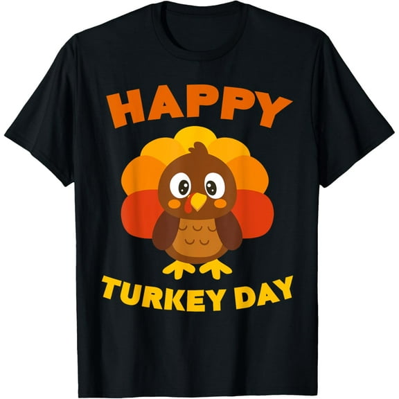Happy Turkey Day Shirt Men Women Kids Family Thanksgiving T-ShirtMen's and women's short-sleeved pure cotton shirts