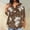 Brown, variant on Sakmal Womens Plus Size Tops Elbow-Length Brown Floral Notch Neck T-Shirts Plus Size Ladies Shirts