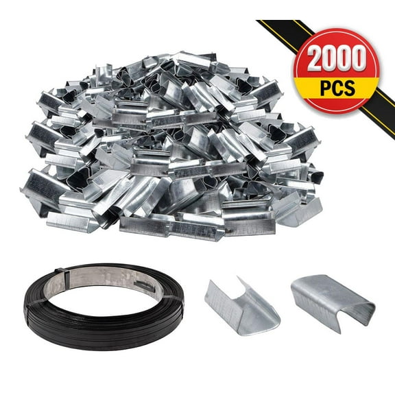 Steel Banding Strapping Kit - 1 Pack 1/2" x 0.020" x 2800' Steel Strapping Coil 1100 lbs Breaking Strength and 2000Pcs Strapping Open Seal for Securing Heavy Packaging & Pallet Banding