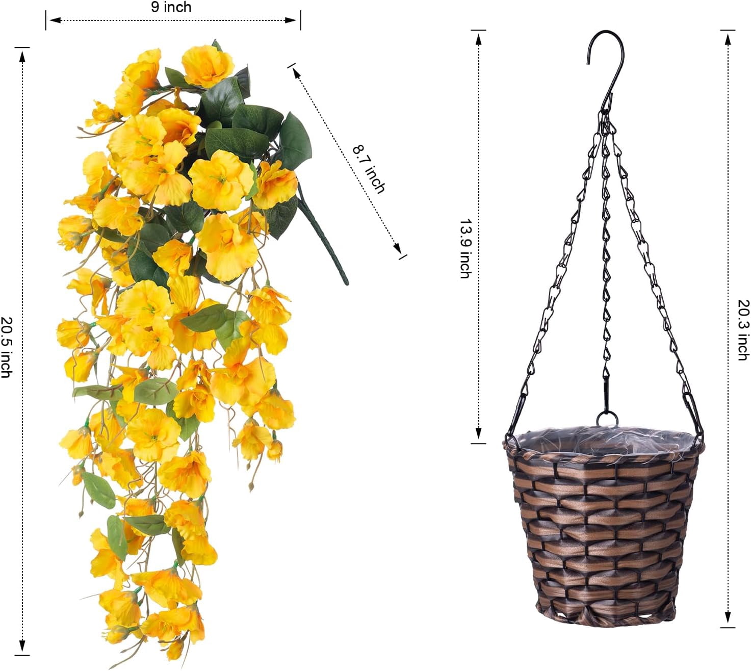 Artificial Fake Flowers Plants Hanging Baskets for Outdoor Porch Spring Decoration, Faux Silk Red Hibiscus Long Vines in Planter UV Resistant Realistic for Home Outside Balcony Patio Yard