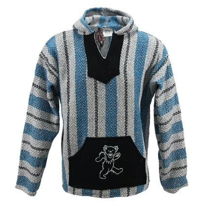 Aqua Sweatshirt - Earth Ragz Grateful Dead Adult Striped Aqua Blue Dancing Bear