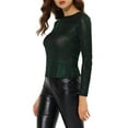thumbnail image 4 of INSPIRE CHIC Women's Top Long Sleeve Sparkly Glitter Shiny Metallic Tops S Green, 4 of 6