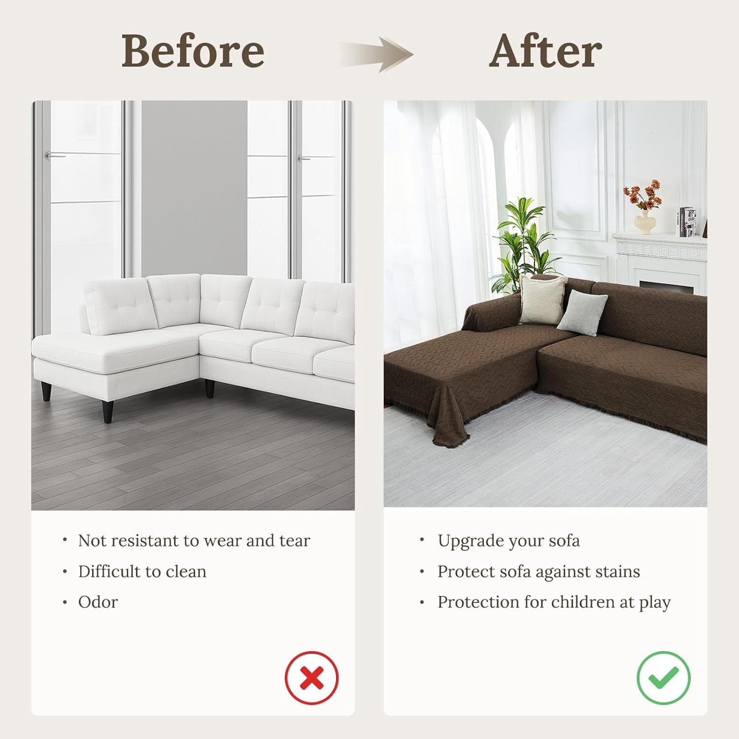 Sectional Couch Covers for Sectional Sofa L Shaped Sofa Cover Blanket 2 Pieces L Shape Furniture Protector for Pets Dogs (Chocolate, Large)