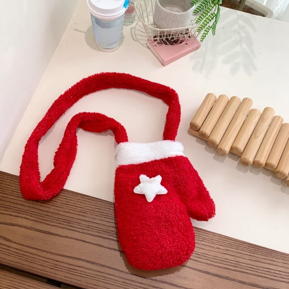 xihome Bolso bandolera festivo de felpa con forma de guante rojo y correa ajustable, ideal para las fiestas.