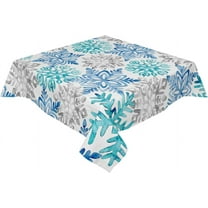 Round/Square Tablecloth 52x 52 Inch Winter Christmas Snowflake Waterproof Table Cloth, Polyester Washable Table Covers for Dining Table, Parties, Camping Blue Teal Grey