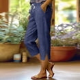 thumbnail image 2 of HEILAU Women's Casual Pants Fashion Cotton Linen Button Slit Solid Color Cropped Pants Womens Sweatpants Navy 2XL, 2 of 4