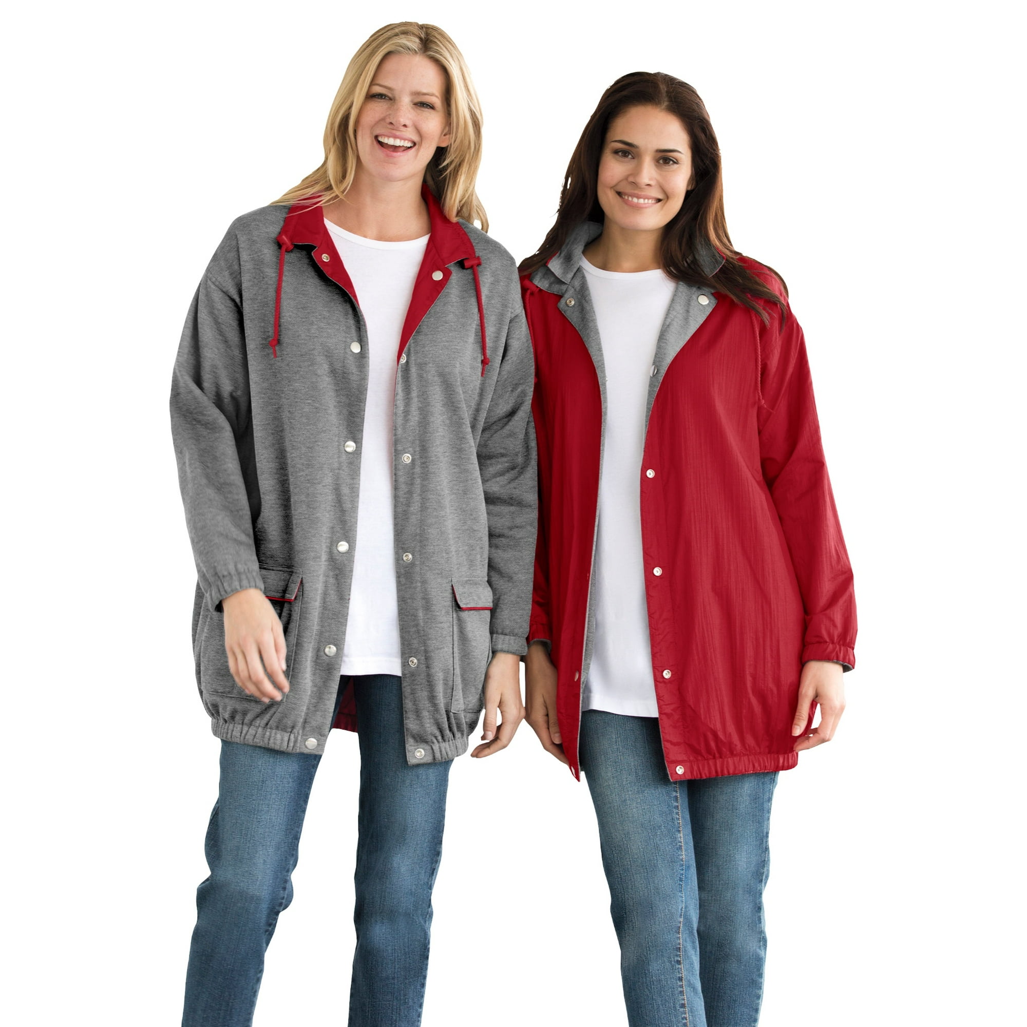 Woman Within Plus Size Fleece Nylon Reversible Jacket