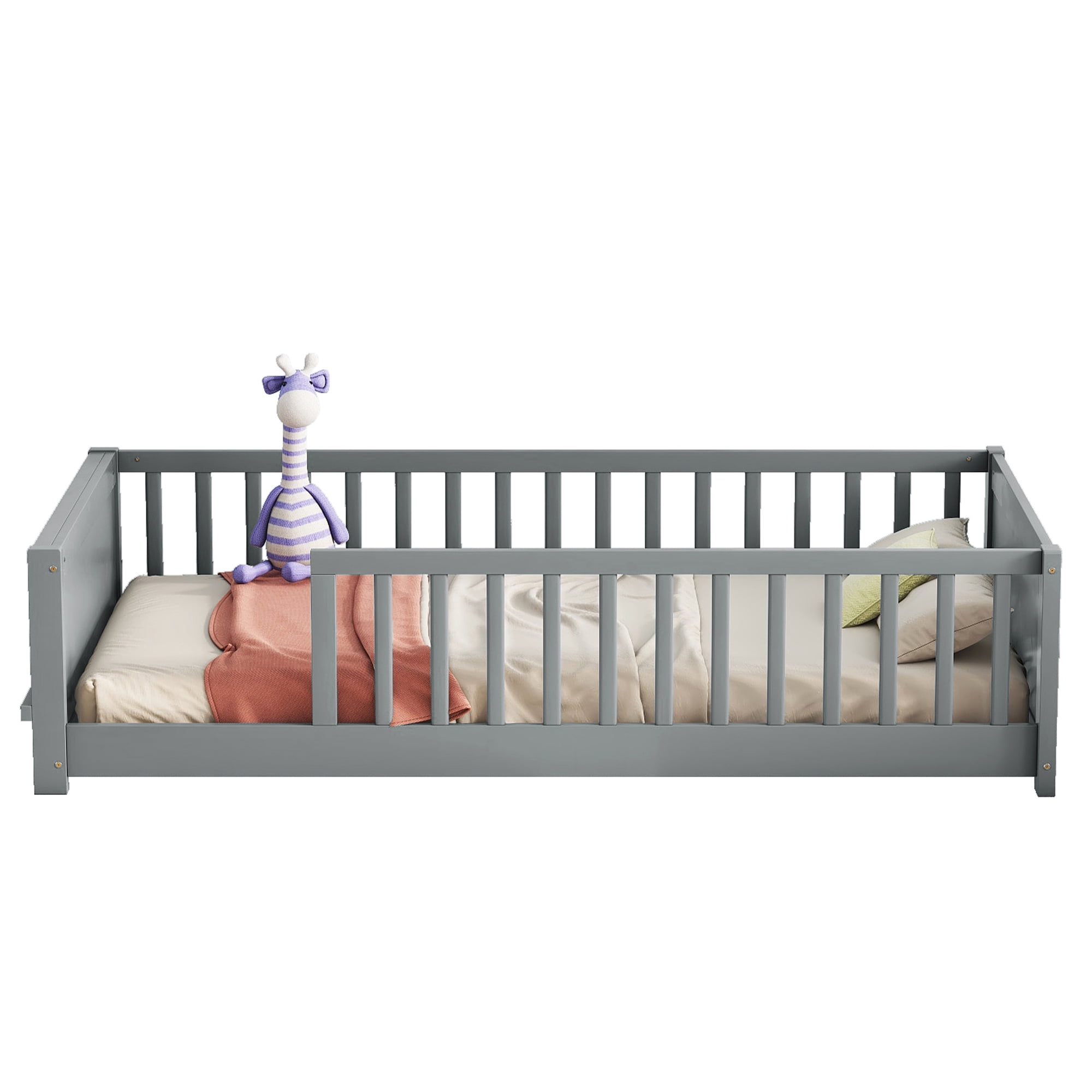 Alvantor Twin Montessori Floor Bed with Guardrail and Platform